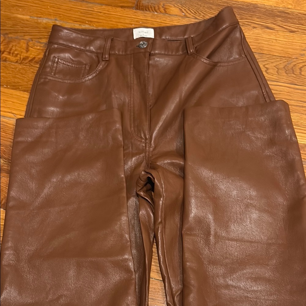 Aritzia Brown Straight Leg Leather Pants